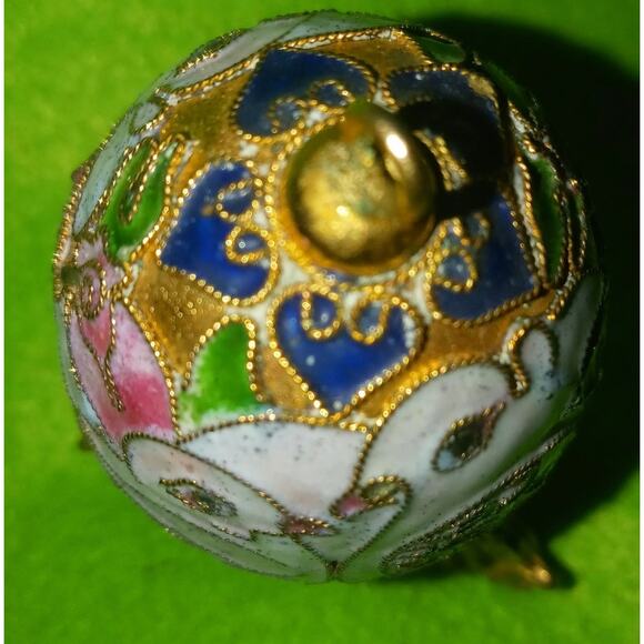 Cloisonne Egg Ornament Vtg Love Birds Enamel With Goldtone Stand - Picture 2 of 6